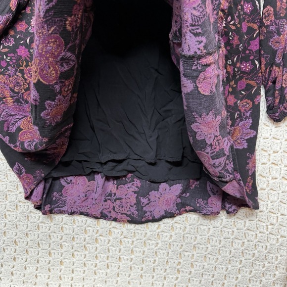 Free People Mini Tunic Dress Women Size XS Lucky Loosey Black Floral Tassel Tie - Picture 9 of 14